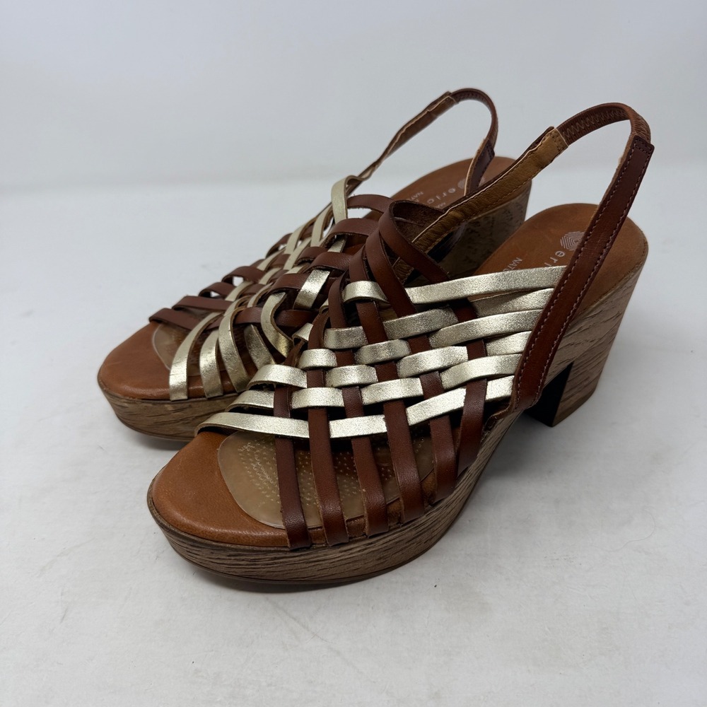 Eric Michael Woven Metallic Leather Platform Sandals Gold Tan Platform Size 39